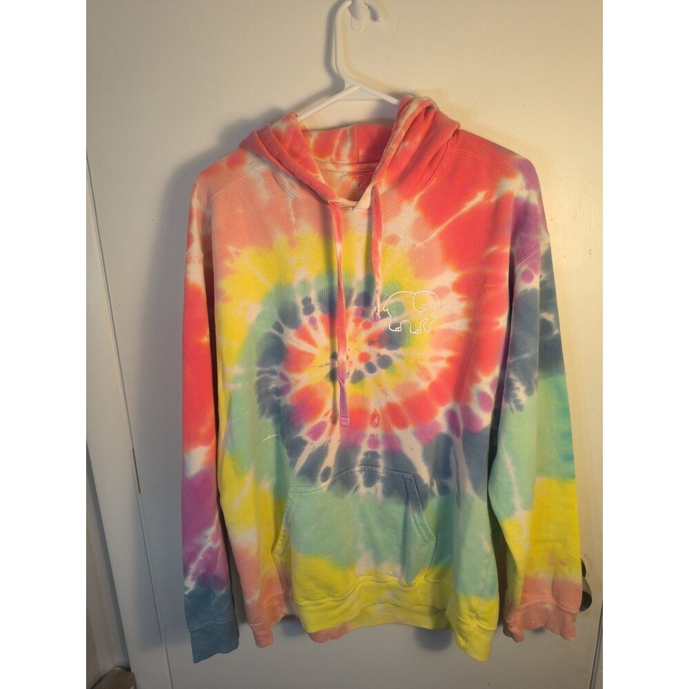 Ivory Ella Rainbow Burst Tie Dye Oversized Hoodie Sweatshirt Medium M Elephant